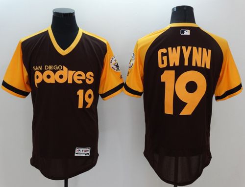 Padres #19 Tony Gwynn Brown/Gold Flexbase Authentic Collection Cooperstown Stitched MLB Jersey - Click Image to Close